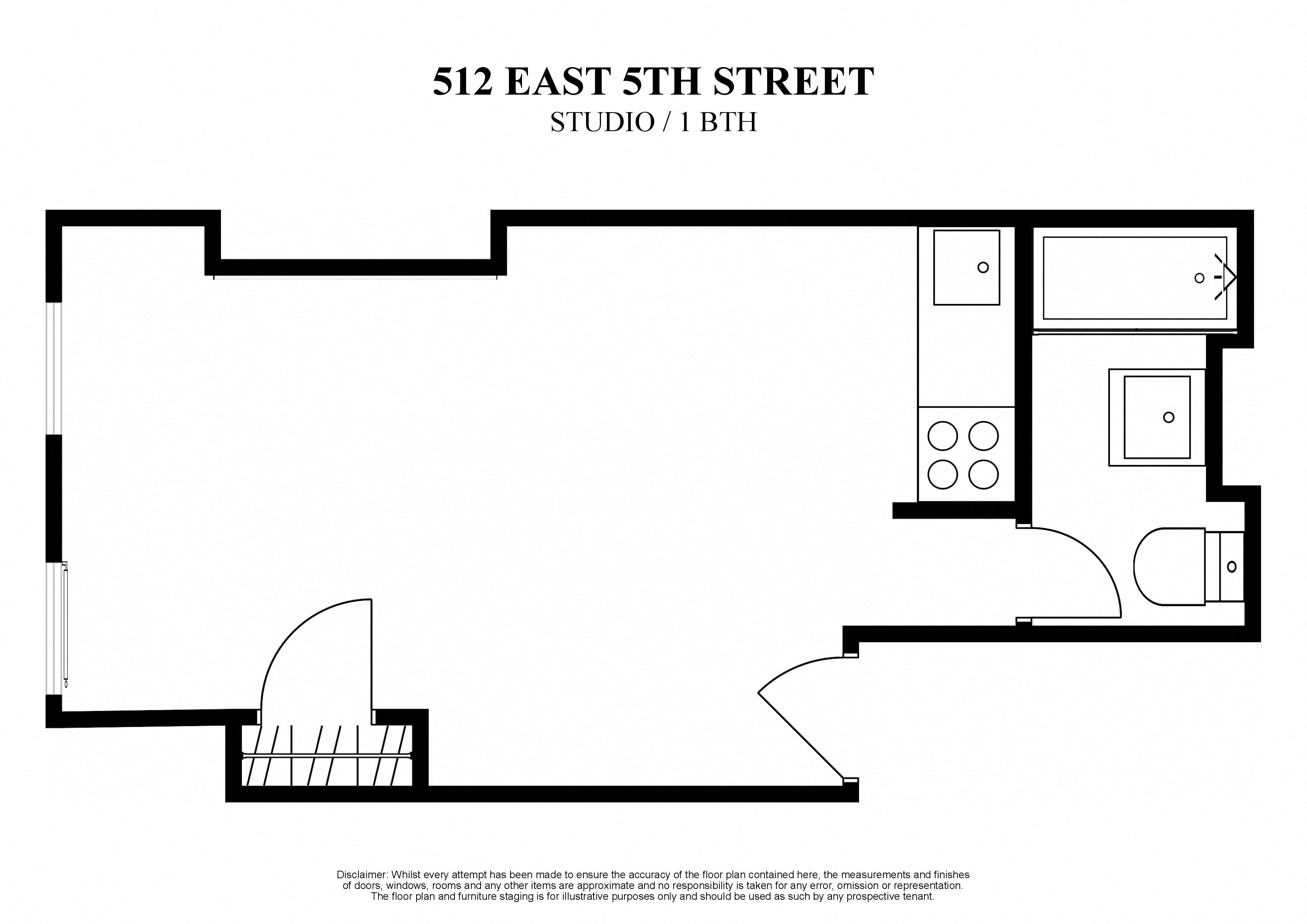 Floor plan for studio, 1 bath, 200 sqft